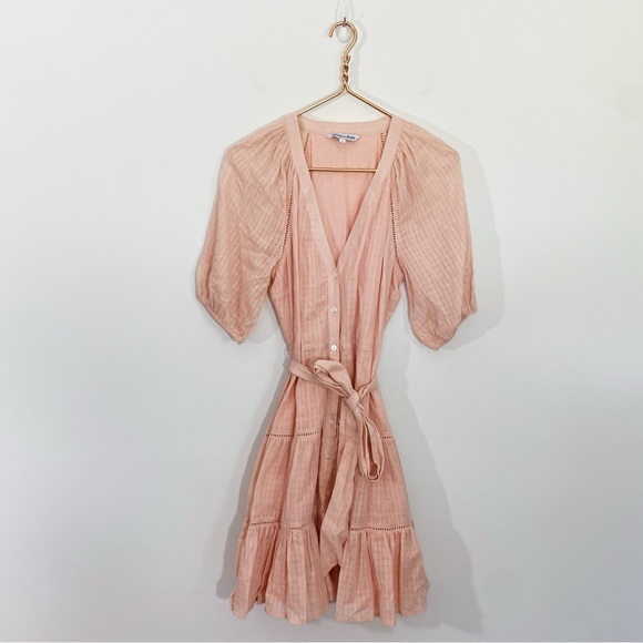 Veronica Beard Women's Pink Dewey Tiered Belted Puff-Sleeve Mini Dress Size 6 - Picture 1 of 13